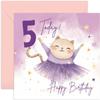 Old English Co. Fifth Birthday Card for Girls - Happy 5th Birthday - Age 5 - Five Years Old - Cute Ballerina Cat Animal Themed Birthday Card for Daughter, Niece, Granddaughter, Goddaughter view 1