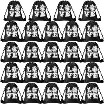 Tanlade 24 Pcs Sport Drawstring Bags Cinch Sack Candy Drawstring Bag Sport Party Goodie Favor Bags Supplies Gifts for Sports Party Men Women (Volleyball,10 x 12 Inch)