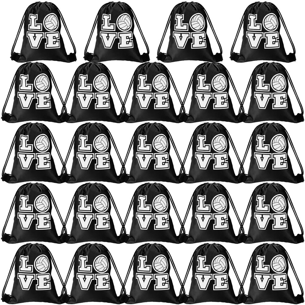 Tanlade 24 Pcs Sport Drawstring Bags Cinch Sack Candy Drawstring Bag Sport Party Goodie Favor Bags Supplies Gifts for Sports Party Men Women (Volleyball,10 x 12 Inch)