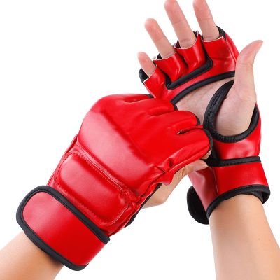 Half Finger Boxing Gloves for Unisex, Red MMA Gloves with Open Palms for Fighting Training, Kickboxing Gloves for All Skill Levels