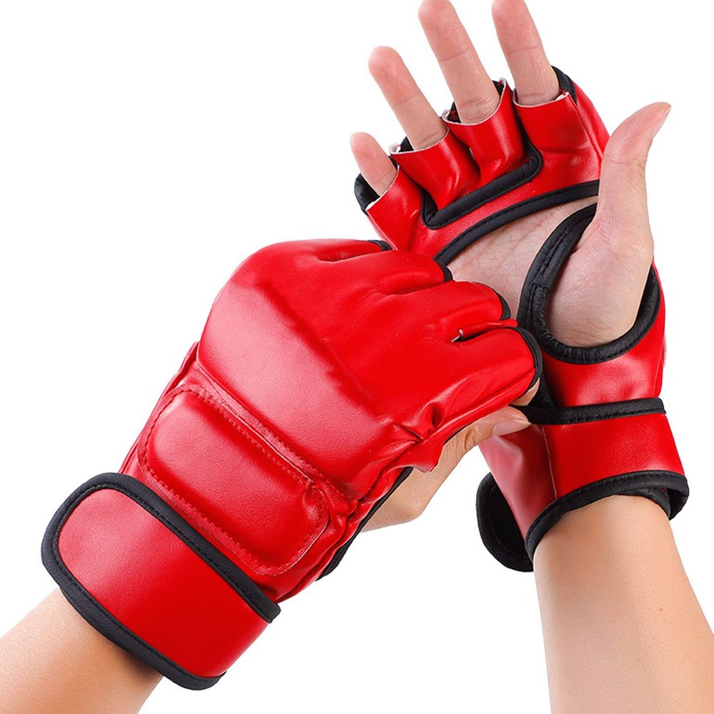 Half Finger Boxing Gloves for Unisex, Red MMA Gloves with Open Palms for Fighting Training, Kickboxing Gloves for All Skill Levels