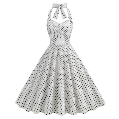 1950s Dresses for Women Retro Checkered Dress, 1950s Halter Retro Cocktaprom Dresses for Women Adult Tea Party 50s Pin Up Dress Doll Dance Photoshoot White XL