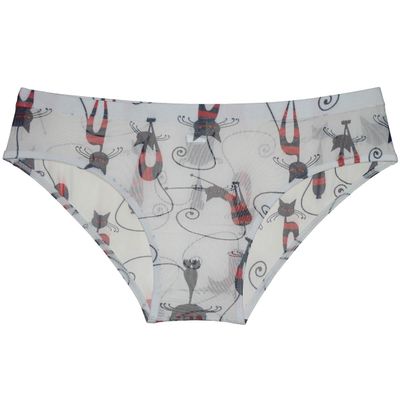 Botmois Men's Printed Mesh Briefs Underwear See Through Triangle Underwear Breathable Underpants Flat Pouch Sheer Lingeries White Cat XL