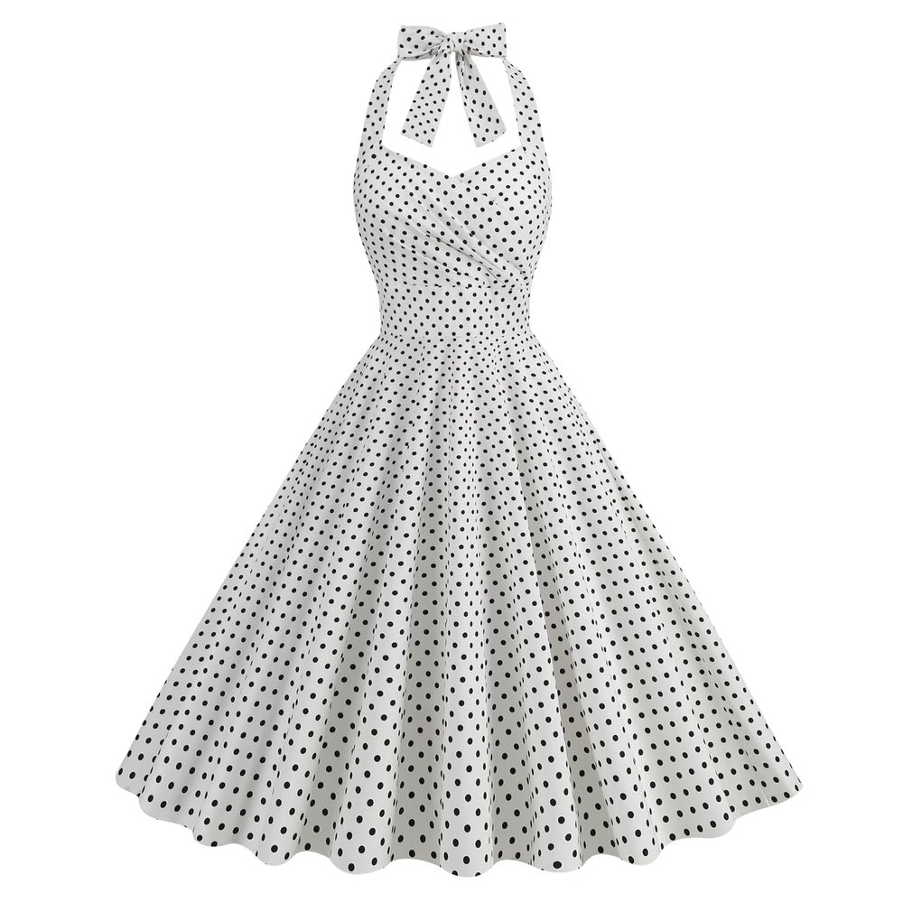 1950s Dresses for Women Retro Checkered Dress, 1950s Halter Retro Cocktaprom Dresses for Women Adult Tea Party Halloween Dress Up 50s Pin Up Dress Doll Dance Photoshoot Costume White XXL
