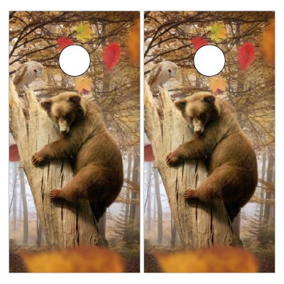 Styubn Cornhole Board Wraps Bear Owl Autumn Leaves Leaf Fall Cornhole Skins for Boards,Skin Decal Vinyl Wrap for Cornhole Game Board Bag Toss (2xpcs.)