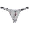 Botmois Men Printed Mesh Classical Thong Underwear Breathable T-back C-Thru Underpants Bulge Pouch Tangas Male Sheer Lingerie White Cat M view 3