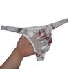Botmois Men Printed Mesh Classical Thong Underwear Breathable T-back C-Thru Underpants Bulge Pouch Tangas Male Sheer Lingerie White Cat M view 4
