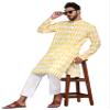 TOSQP27 Mens Cotton Kurta Pajamas Set Yellow Ethnic Grooms Outfit Festive Long Sleeve view 3