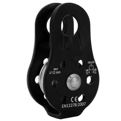 Qiilu Climbing Pulley, 26KN Aluminium Alloy Heavy Duty Single Swivel Rope Pulley Block for 12mm Rope (Black)