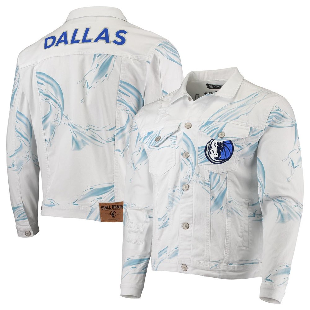 FISLL Men's NBA Team Denim Jacket, Dallas Mavericks, Small