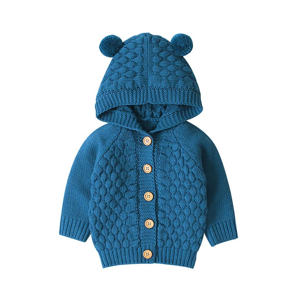 Hooded Girls Infant Baby Coat Warm Outwear Boy Knit Sweater Hooded Girl Girls Coat&Jacket New Born (Blue, 3-6 Months)