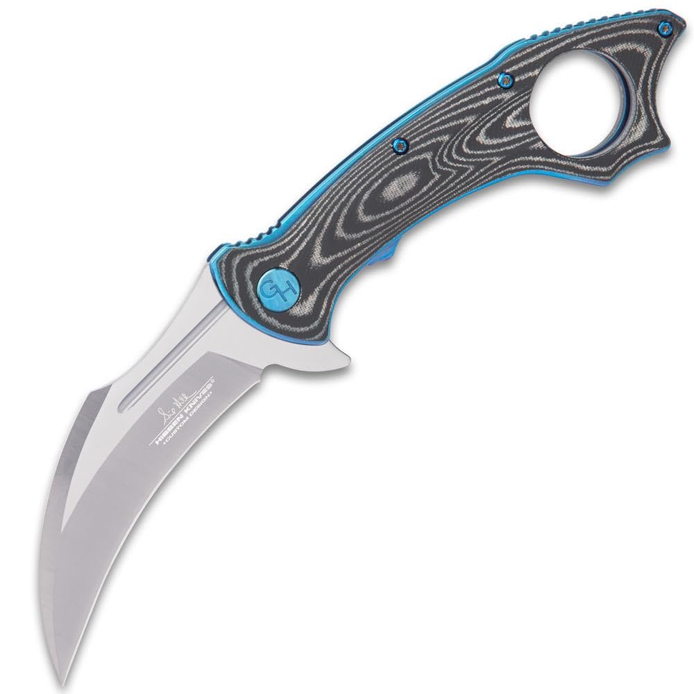 Gil Hibben Warbird Folding Karambit Knife | Small Tactical Knife | 4.75 When Closed to Fit in Pockets | Stainless Steel Blade | Open-Ring Pommel | Micarta Handle Scales