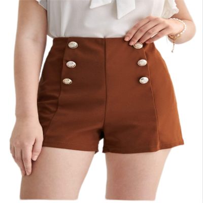 KLiHDSM Women's Shorts High Waist Fake Button Shorts Shorts for Women (Color : Camel, Size : X-Small)