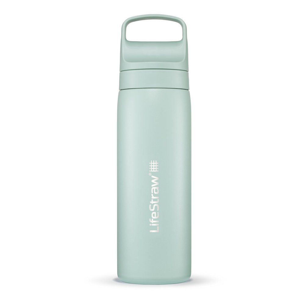 LifeStraw Go Series  Insulated Stainless Steel Water Filter Bottle for Travel and Everyday Use, Removes Bacteria, Parasites and Microplastics, Improves Taste, 18oz Seafoam