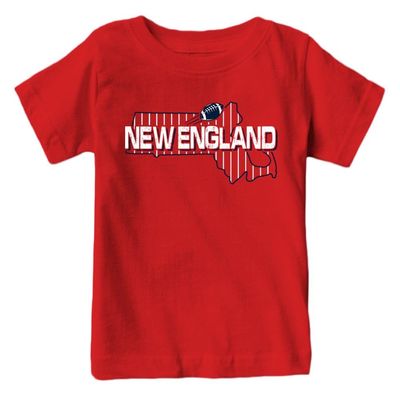 New England Football Field Map Kid's Fan T-Shirt (Red Shirt, YS)