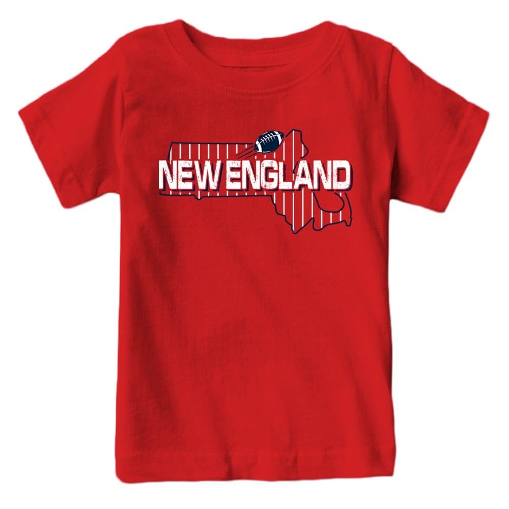 New England Football Field Map Kid's Fan T-Shirt (Red Shirt, YS)