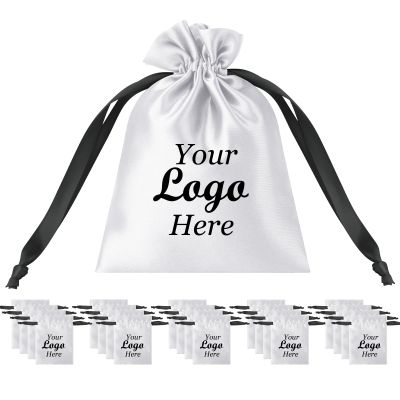 TopTie Custom 50 PCS Silk Satin Gift Bag with Drawstring, Jewelry Pouch Bags Logo Printed Premium Cosmetic Bag, 3.2 X 4.3 Inches