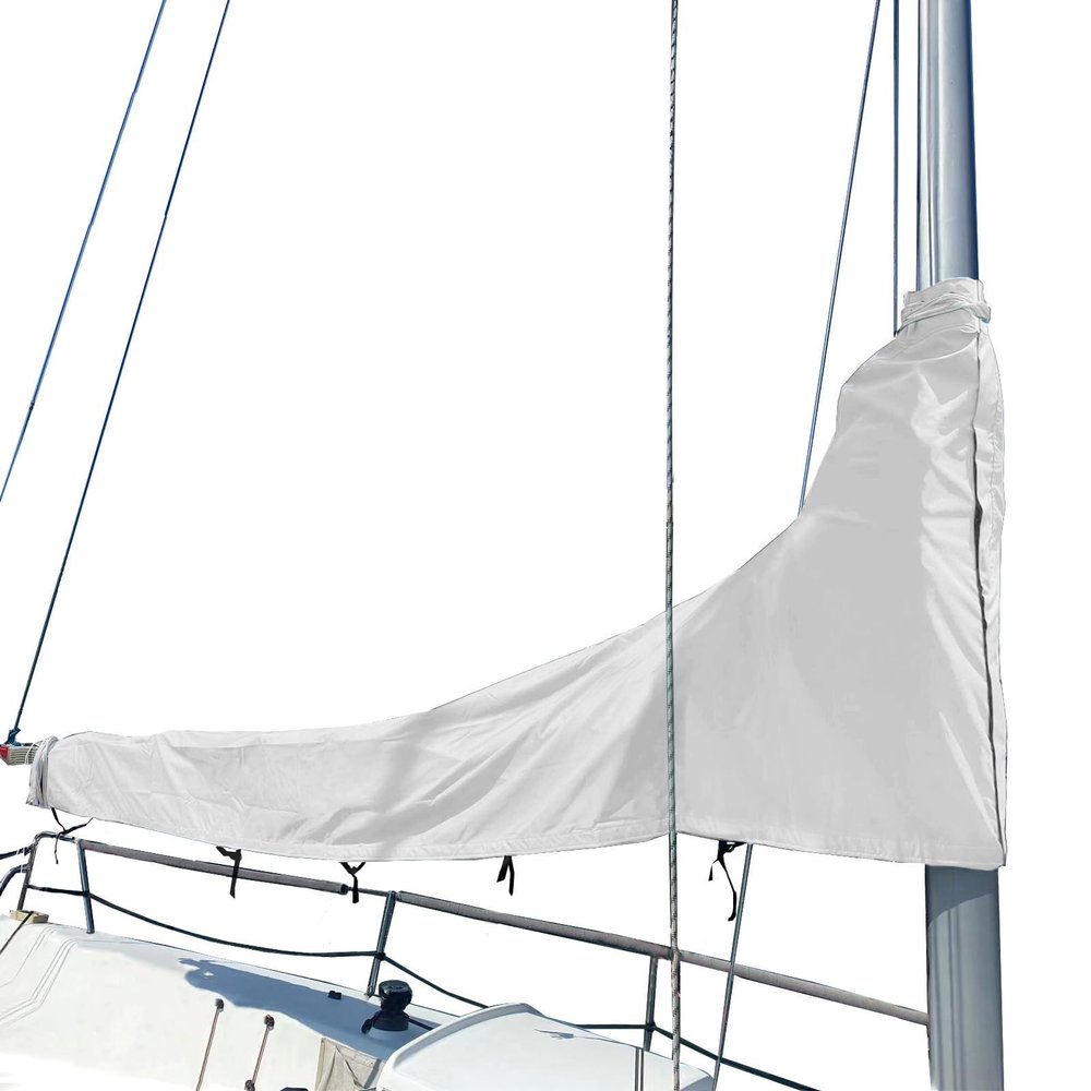 SavvyCraft Waterproof Mainsail Boom Cover, Heavy Duty 600D Sailboat Mainsail Cover UV Protection Weather-Resistant, Boom Length 9'-10' White