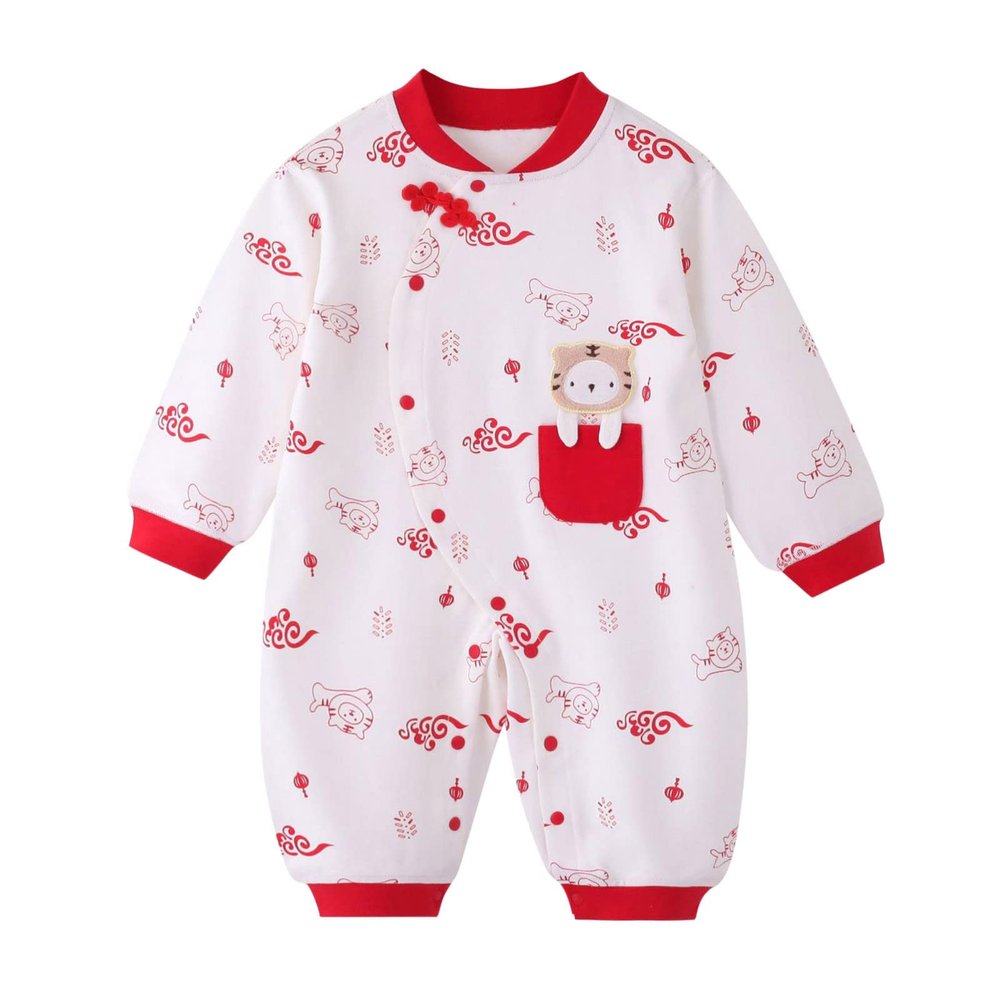 24 Months Boys Clothes Summer Calendar Chinese New Year Onesie Kimono Tang Suit Red Long Christmas (White, 12-18 Months)
