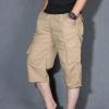 Men's 3/4 Capri Pants Below Knee Hiking Cargo Long Shorts Elastic Waited Relaxed Fit Twill Cotton Casual Work Shorts Pantalones Cargo Pantalones Hombre Montaa Khaki view 2