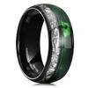 King Will Tungsten Wedding Band Promise Ring for Men 8mm Black Domed Polished Ring with Green Shell and Camo Meterolite Inlay Green Steel Wire 9