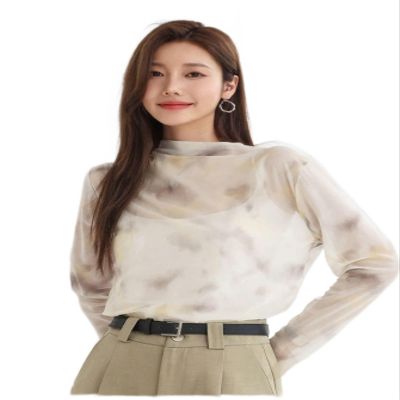 Women's Tops Shirts Sexy Tops for Women Shirts Tie Dye Mock Neck Top Shirts (Color : Apricot, Size : X-Small)