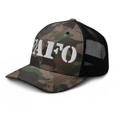RIVEMUG FAFO Fuck Around and Find Out Camouflage Trucker Hat Curved Bill Low Crown Adjustable Camo Cap