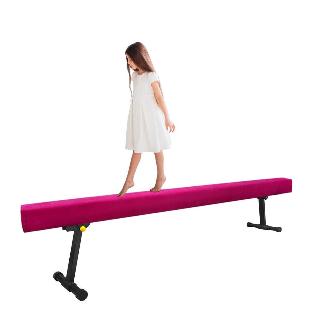 Wesky Adjustable Balance Beam,High and Low Floor Beam Gymnastics Equipment,Professional Gymnastics Beam for Kids Home Training with Foldable Legs (Pink, 8FT)
