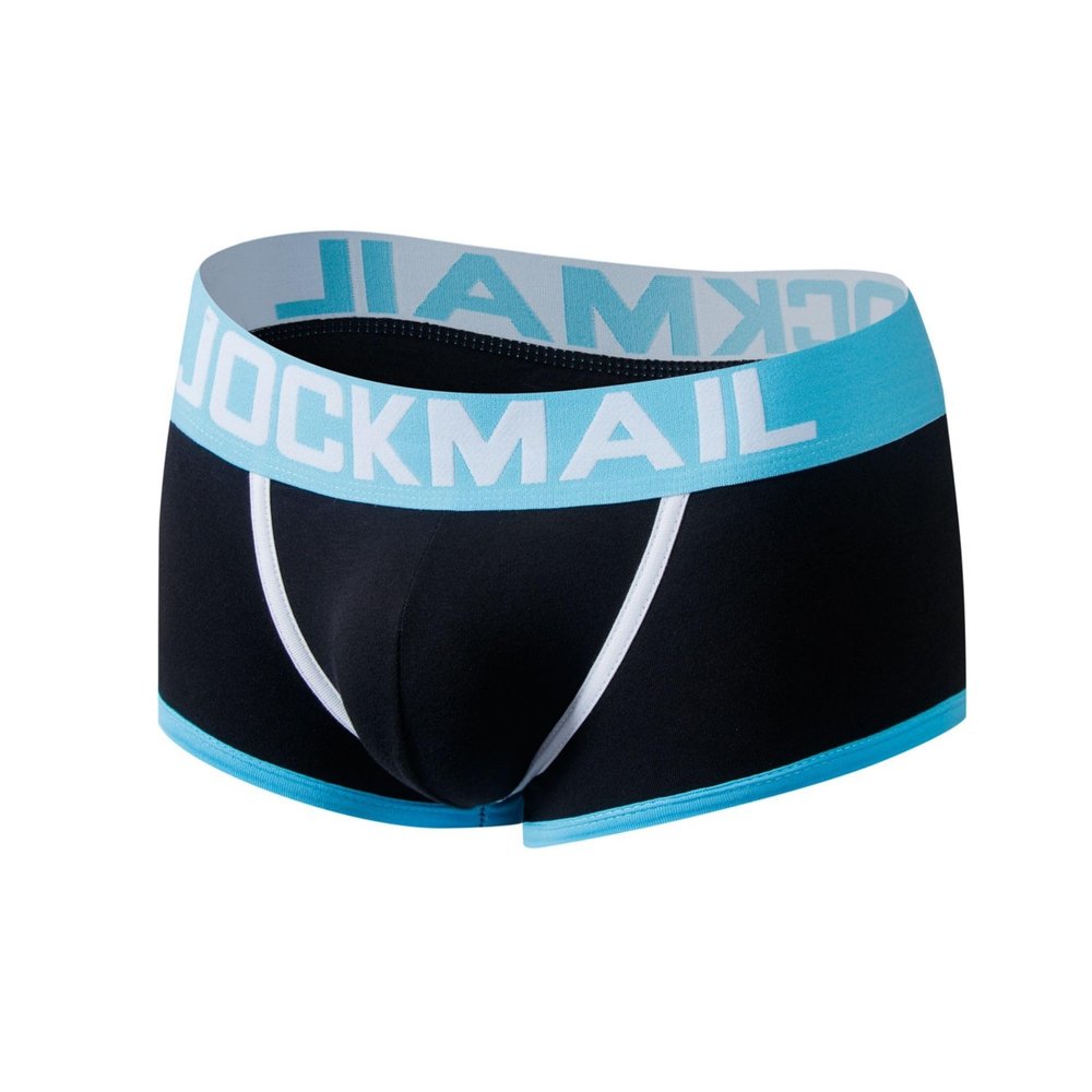 JOCKMAIL Men's Cotton Boxer Underwear Jockstrap Bottomless Mens Backless Trunks Brief Shorts (XXL, 408black)