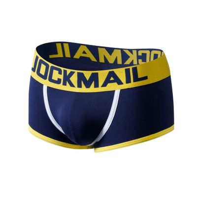 JOCKMAIL Men's Cotton Boxer Underwear Jockstrap Bottomless Mens Backless Trunks Brief Shorts (XL, 408Navy)
