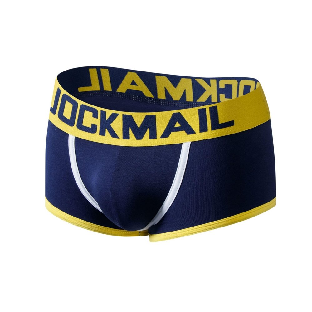 JOCKMAIL Men's Cotton Boxer Underwear Jockstrap Bottomless Mens Backless Trunks Brief Shorts (XL, 408Navy)