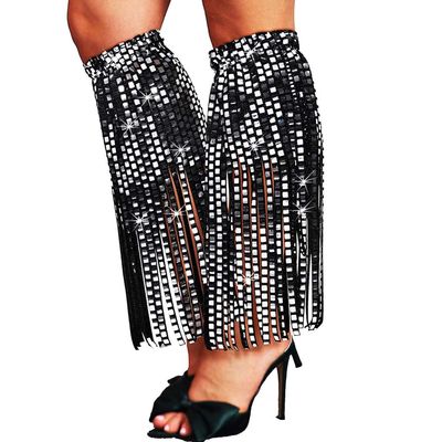 GEMILY Fringe Sequin Leg Warmers Disco Black Glitter Rave Boot Covers for Women
