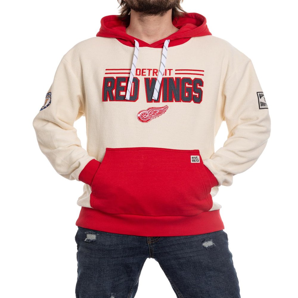 Calhoun NHL Surf & Skate Mens Reverse Terry Retro Style Premium Hoodie (Large, Detroit Red Wings)