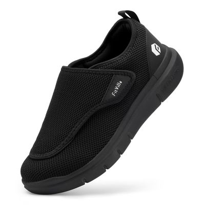 FitVille Diabetic Shoes for Men Extra Wide Slip-on Shoes for Swollen Feet Adjustable Walking Shoes for Elderly Foot Pain Relief Neuropathy (9 XX-Wide) Black