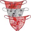 Botmois Sexy Men's Printed Mesh Bikini Briefs Underwear C-Thru Ruched Back Underpants Male Bulge Pouch Sheer Lingeries Beach 3-Pack(Chain,White Cat,Wintersweet) L view 1