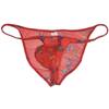 Botmois Sexy Men's Printed Mesh Bikini Briefs Underwear C-Thru Ruched Back Underpants Male Bulge Pouch Sheer Lingeries Beach 3-Pack(Chain,White Cat,Wintersweet) L view 2