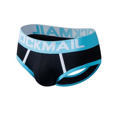 JOCKMAIL Men's Cotton Boxer Underwear Jockstrap Bottomless Mens Backless Trunks Brief Shorts (M, 312Black)