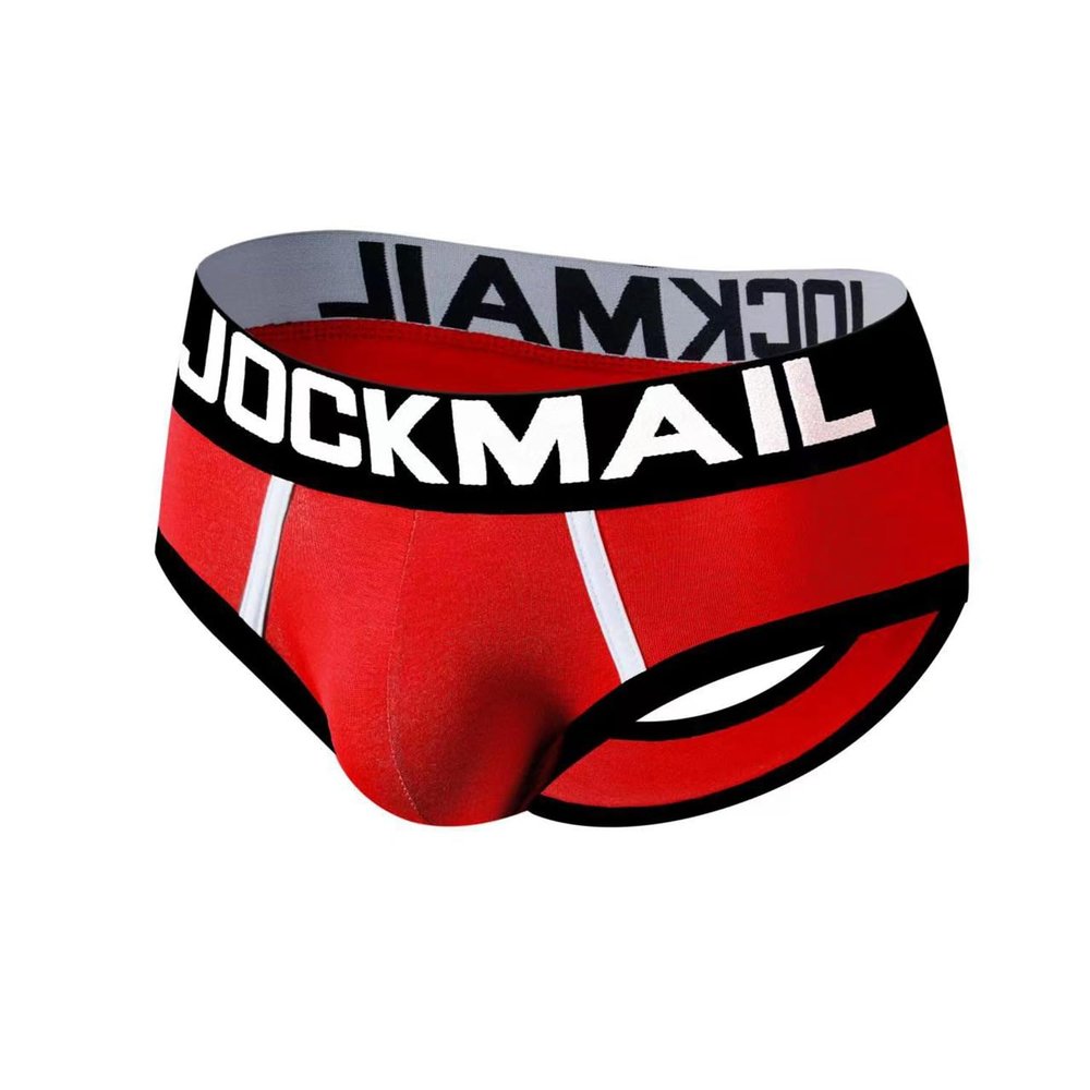 JOCKMAIL Men's Cotton Boxer Underwear Jockstrap Bottomless Mens Backless Trunks Brief Shorts (XXL, 312Red)