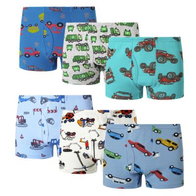 Family Feeling 6 Packs Trucks Cars Big Boys' Cotton Boxer Brief Underwear Size 12