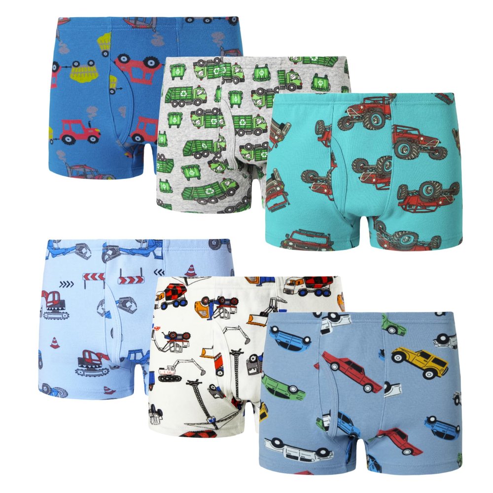 Family Feeling 6 Packs Trucks Cars Big Boys' Cotton Boxer Brief Underwear Size 12