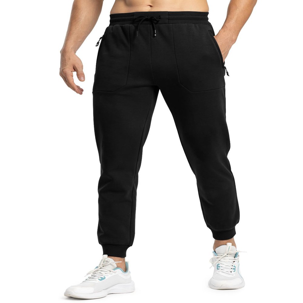 Rdruko Men's Fleece Joggers Pants Winter Warm Sweatpants with Zipper Pockets Athletic Running Gym Workout,Black,XXL