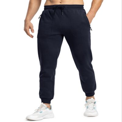 Rdruko Men's Fleece Joggers Pants Winter Warm Sweatpants with Zipper Pockets Athletic Running Gym Workout,Navy,M