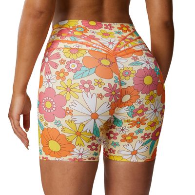 Aoxjox Trinity Workout Biker Shorts for Women Tummy Control High Waisted Exercise Athletic Gym Running Yoga Short 6" (Flower Print, XX-Small)