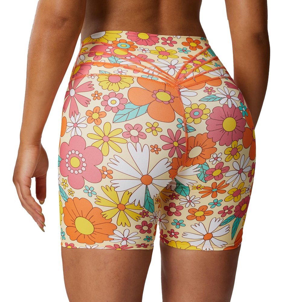 Aoxjox Trinity Workout Biker Shorts for Women Tummy Control High Waisted Exercise Athletic Gym Running Yoga Short 6" (Flower Print, XX-Small)