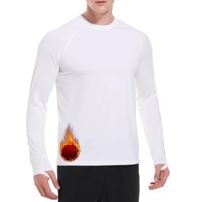 Cagola Men's Fleece Lined Long Sleeve T Shirts Mid-Weight Thermal Crewneck Underwear Pullover Warm Base Layer Tops for Cold Weather White XXL