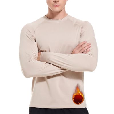 Cagola Men's Fleece Lined Long Sleeve T Shirts Mid-Weight Thermal Crewneck Underwear Pullover Warm Base Layer Tops for Cold Weather Khaki XL