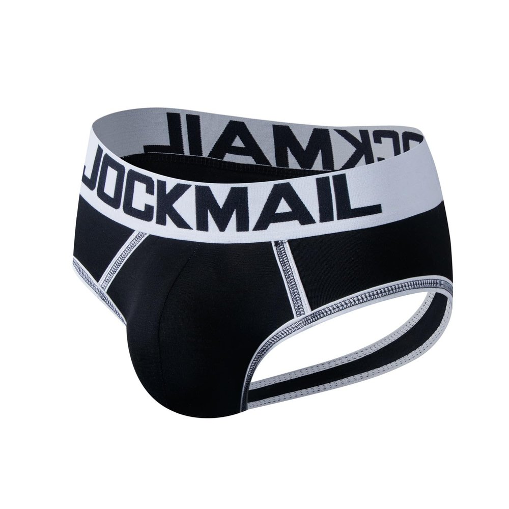 JOCKMAIL Men's Cotton Boxer Underwear Jockstrap Bottomless Mens Backless Trunks Brief Shorts (XXL, 338Black)