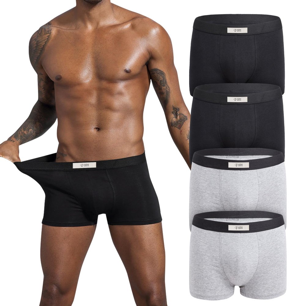 feichan ashion Men's Cotton Underwear,Winter Thickening Thermal Boxer Briefs for MenSupport Pouch Short Pants for man (L, 2*Black 2*Grey)