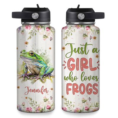 Hyturtle Personalized Frog Water Bottle - Travel Insulated Stainless Steel Bottle with Leak-Proof Lid 18oz 32oz - Cute Animal Gift for Women, Girls, Frog Lovers - Birthday & Christmas Gift