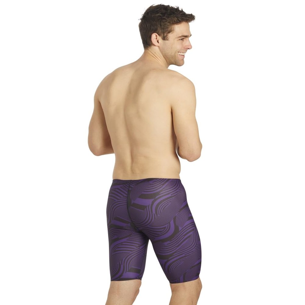 iSwim Men's & Boy's Jammer Swimsuit, UPF 50+ Sun Protection, Durable Polyester Spandex, Adjustable Drawstring Waist, Ideal for Competitive Swimming, Swirl - Purple - 38
